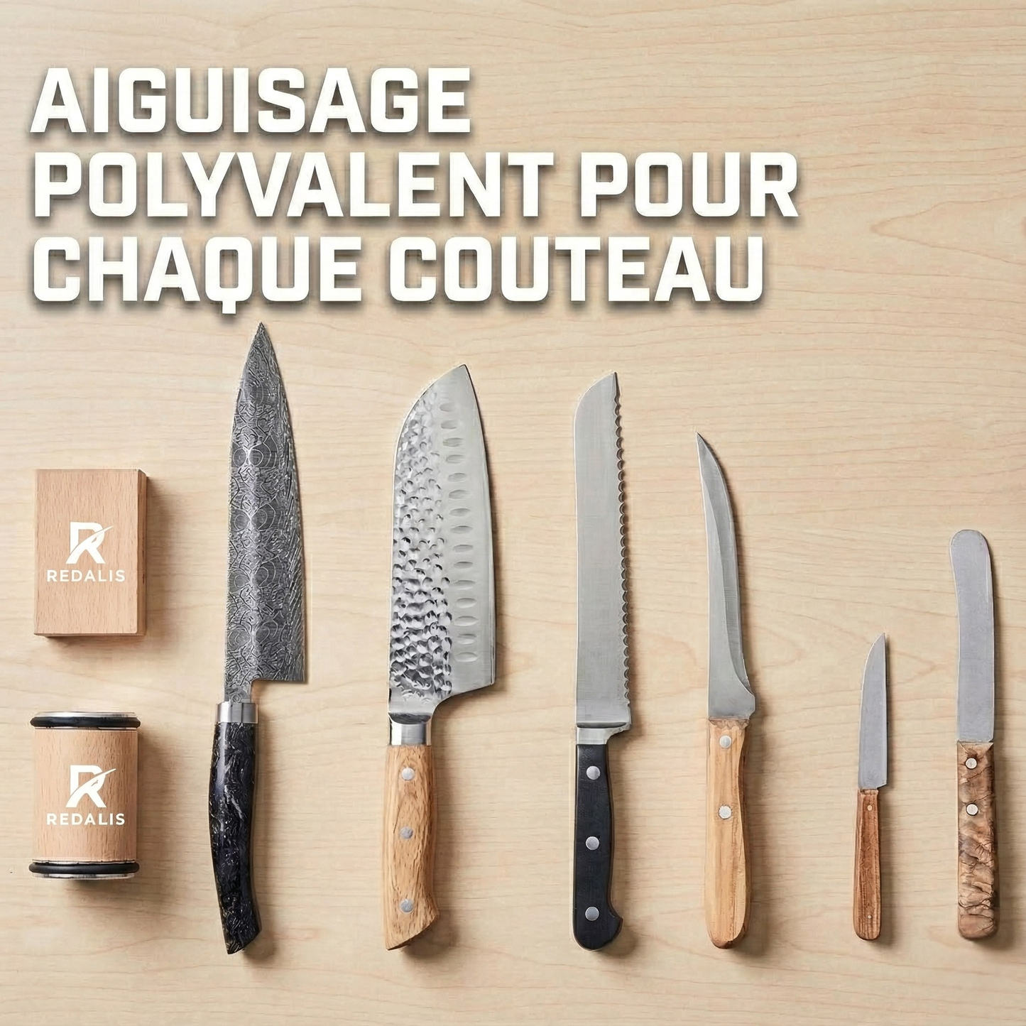 REDALIS ORIGINAL Aiguiseur de Couteaux Professionnel Bois de Chêne