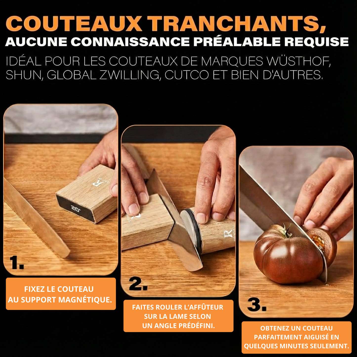 REDALIS ORIGINAL Aiguiseur de Couteaux Professionnel Bois de Chêne