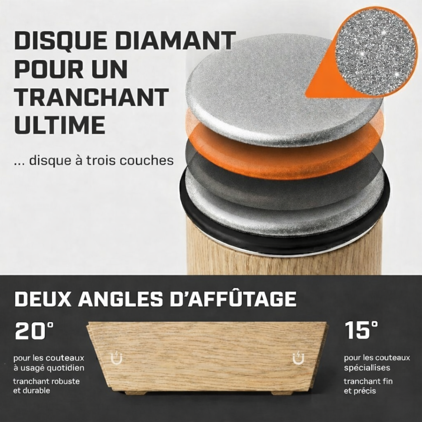 REDALIS ORIGINAL Aiguiseur de Couteaux Professionnel Bois de Chêne